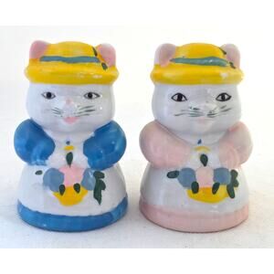 Salt Pepper Shakers-Vintage-Japan-Blue Pink Yellow White-New Stoppers